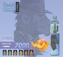 RandM Tornado Dispositivo vapeador con control de flujo de aire 7000 1 ud. hielo de durazno J6Z0171 RandM Vape Uruguay